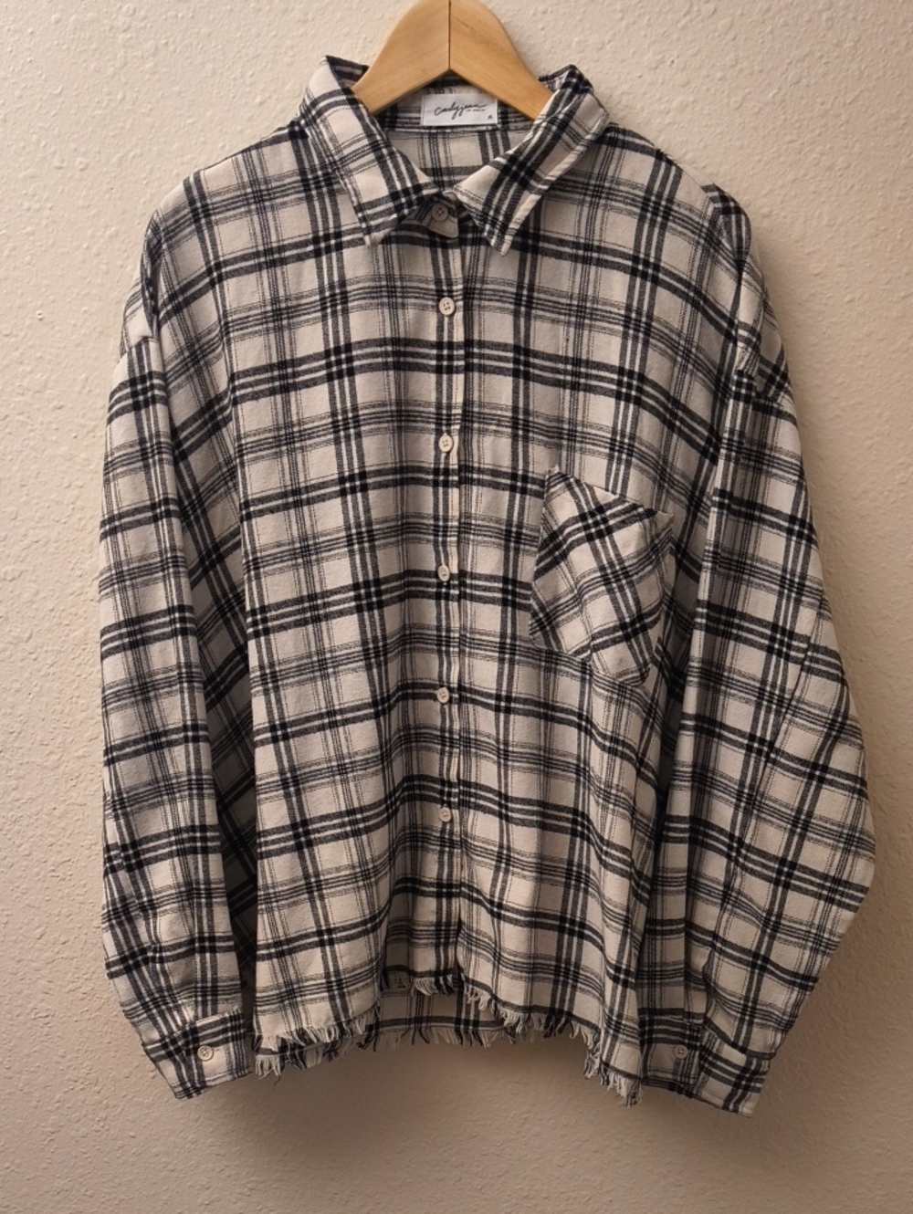 Carly Jean Black And White Fringe Button Down